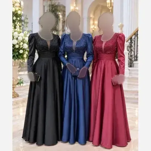 ستاره آستین دار ساتن زارا نگیندوزی دستدوز سایز 38 تا 50 رنگ سرمه مشکی