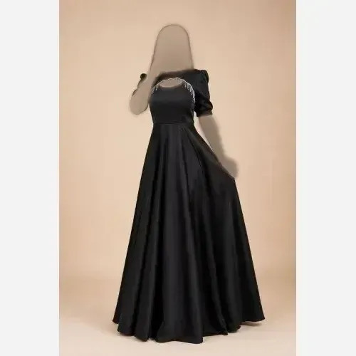 ماکسی مجلسی زنانه ساتن آمریکایی درجه یک رنگ مشکی قد 155