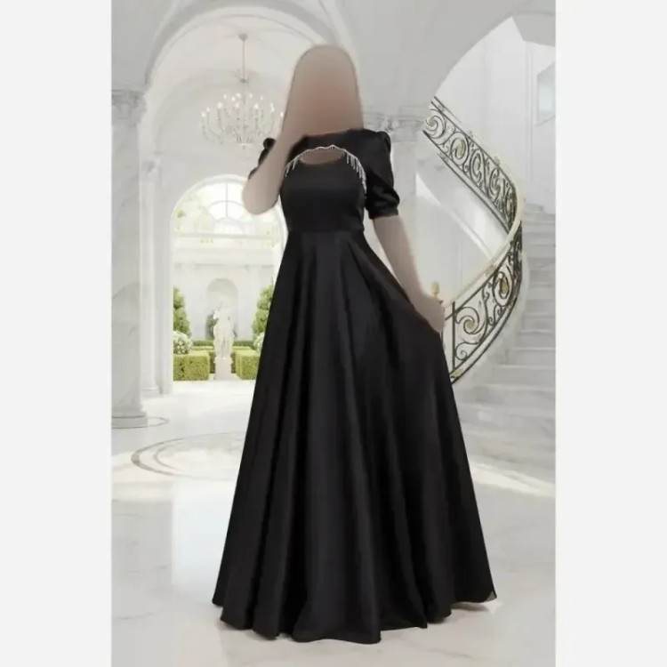 ماکسی مجلسی زنانه ساتن آمریکایی درجه یک رنگ مشکی قد 155