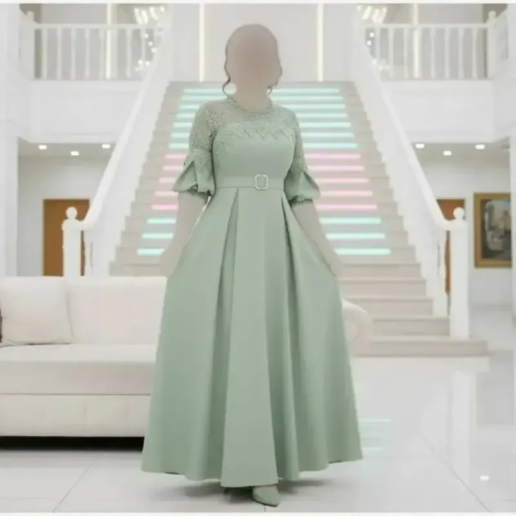 ماکسی مجلسی مدل جانان کرپ مازراتی کمربند دار