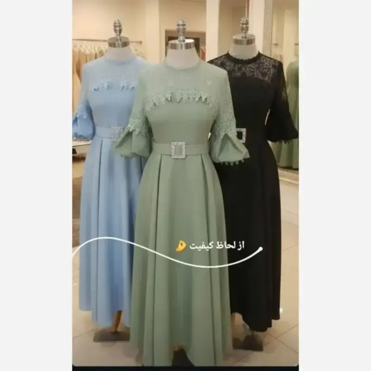 ماکسی مجلسی مدل جانان کرپ مازراتی کمربند دار