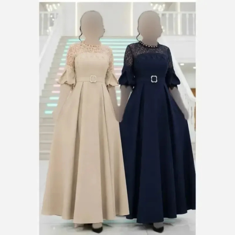 ماکسی مجلسی مدل جانان کرپ مازراتی کمربند دار