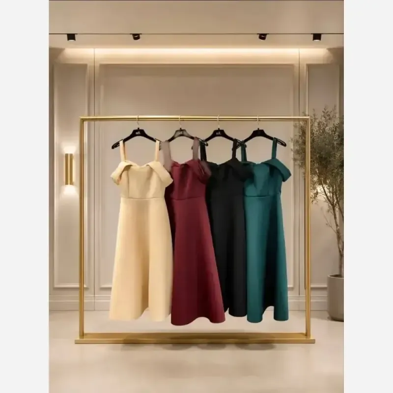 پیراهن میدی زنانه جنس ساندویچی قد 120 رنگ مشکی و سبز