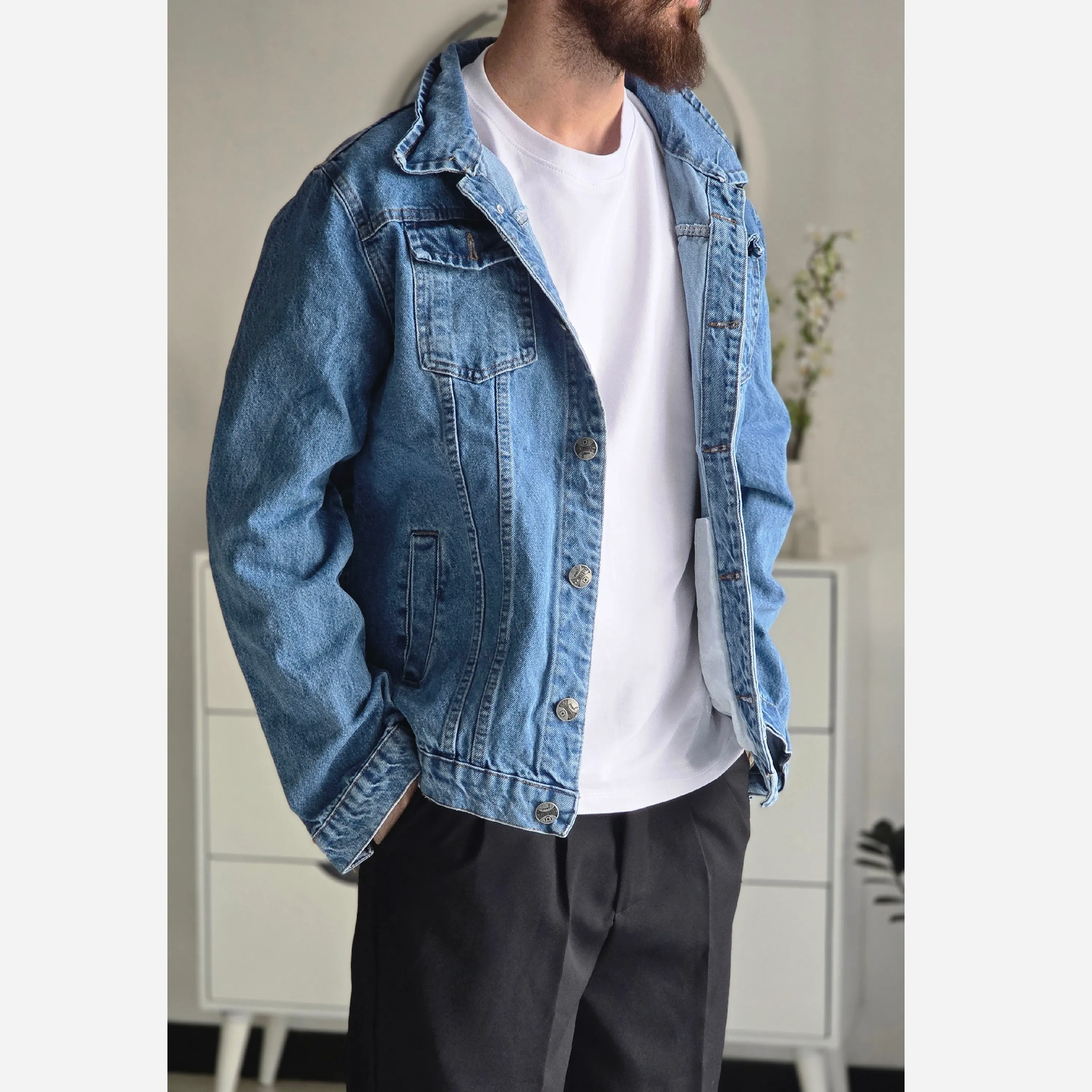 کت جین مردانه سایز بزرگ پارچه ترک بدون خز