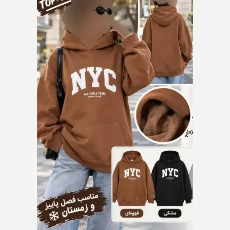 هودی لش NYC دورس پنبه سه نخ گرم بالا جیب کانگورویی رنگبندی متنوع سایز فری