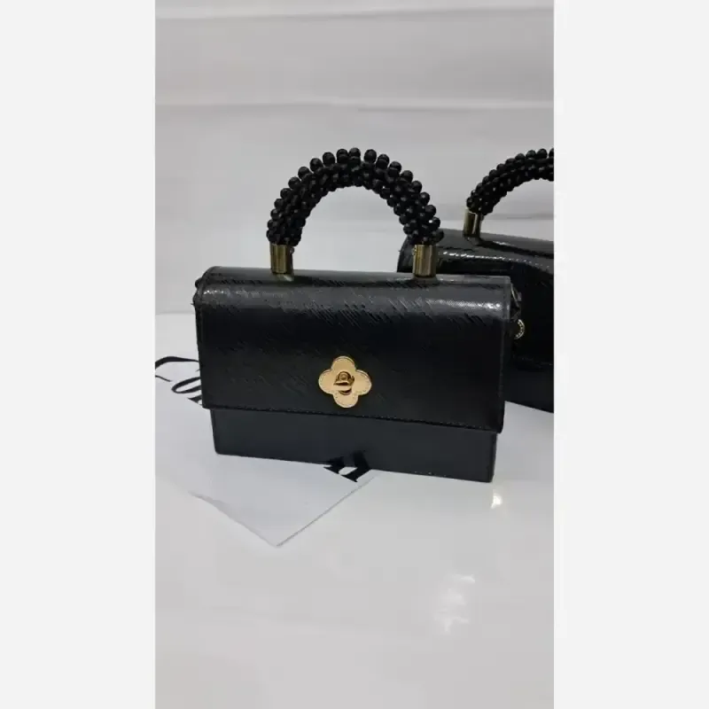 کیف مجلسی زنانه دسته مرواریدی ستایش چرم ورنی