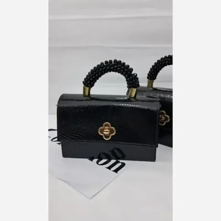 کیف مجلسی زنانه دسته مرواریدی ستایش چرم ورنی