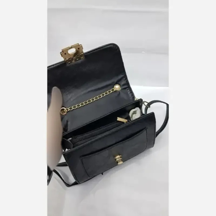کیف دوشی چرم زنانه مشکی سایز 15 در 18