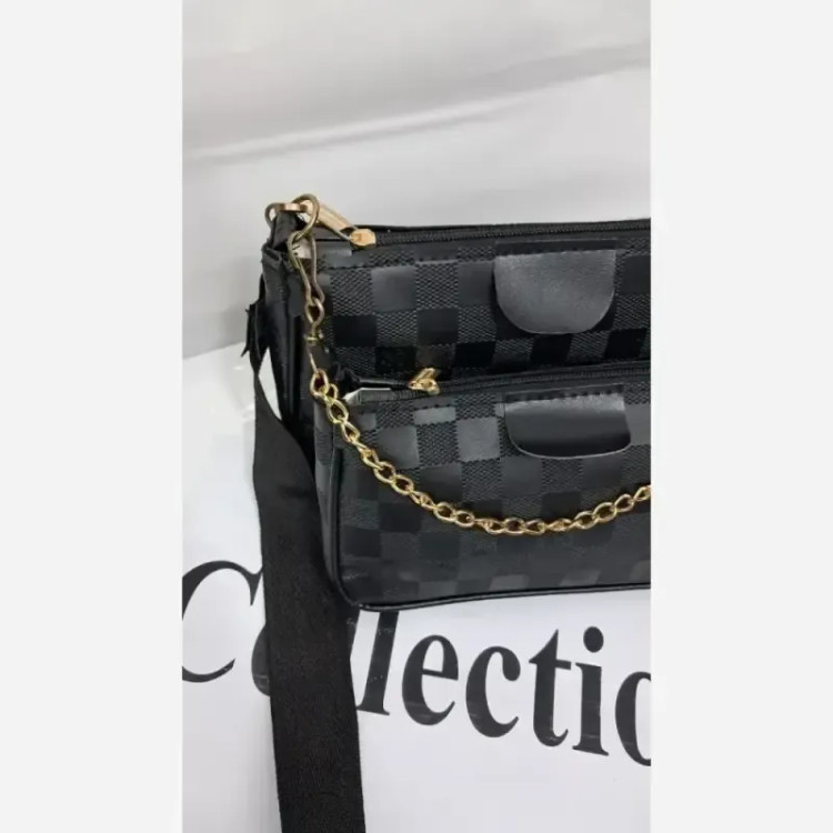 کیف سه تیکه چرم طرحدار بند دوشی بلند زنانه