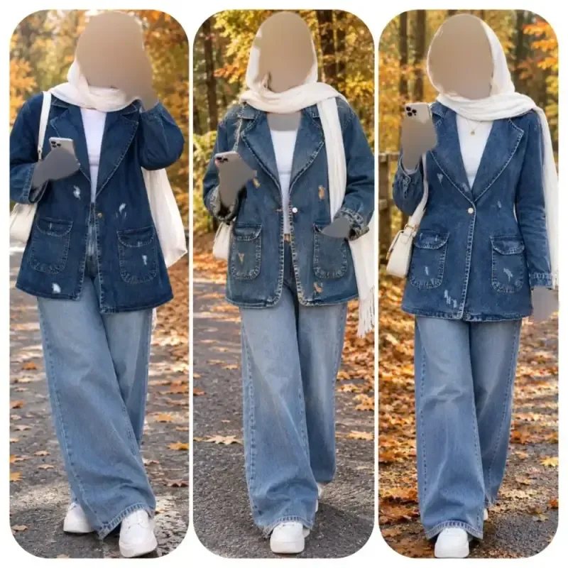 کت جین پروا زنانه جین اصل درجه یک یقه انگلیسی جیب دار