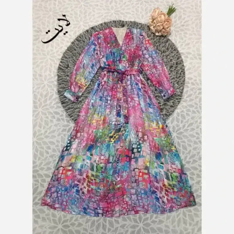 پیراهن حریر آبرنگی مجلسی زنانه فری سایز