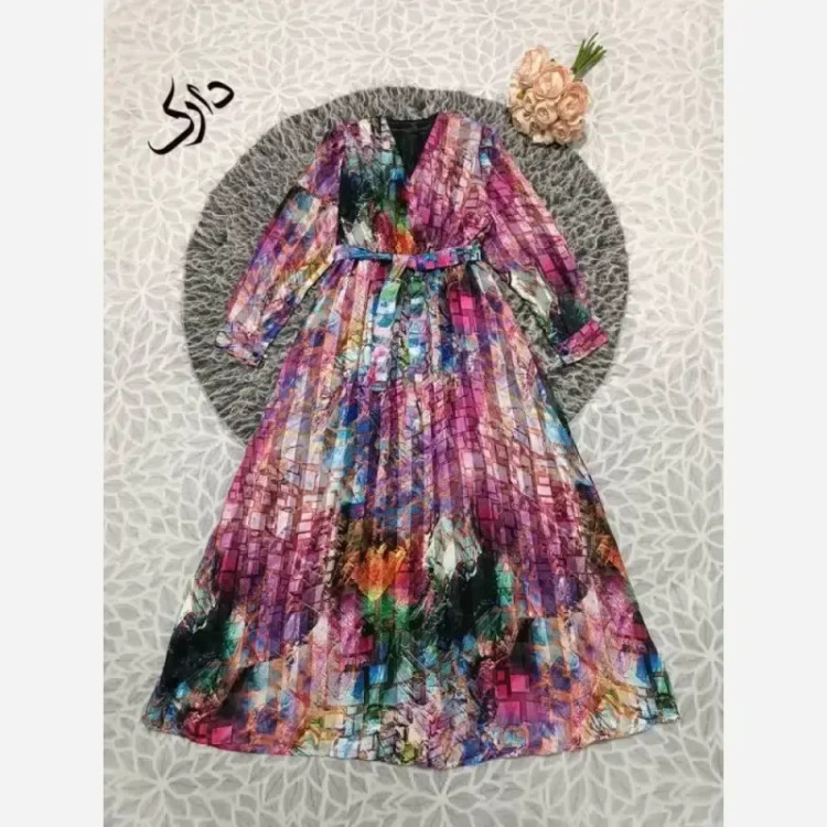 پیراهن حریر آبرنگی مجلسی زنانه فری سایز