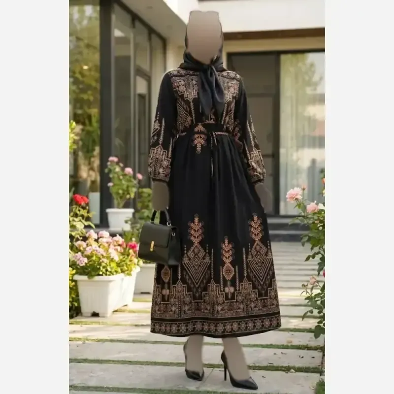 پیراهن بلند ساحلی ماکسی طرح کتیبه جنس بوگاتی اعلا فری سایز