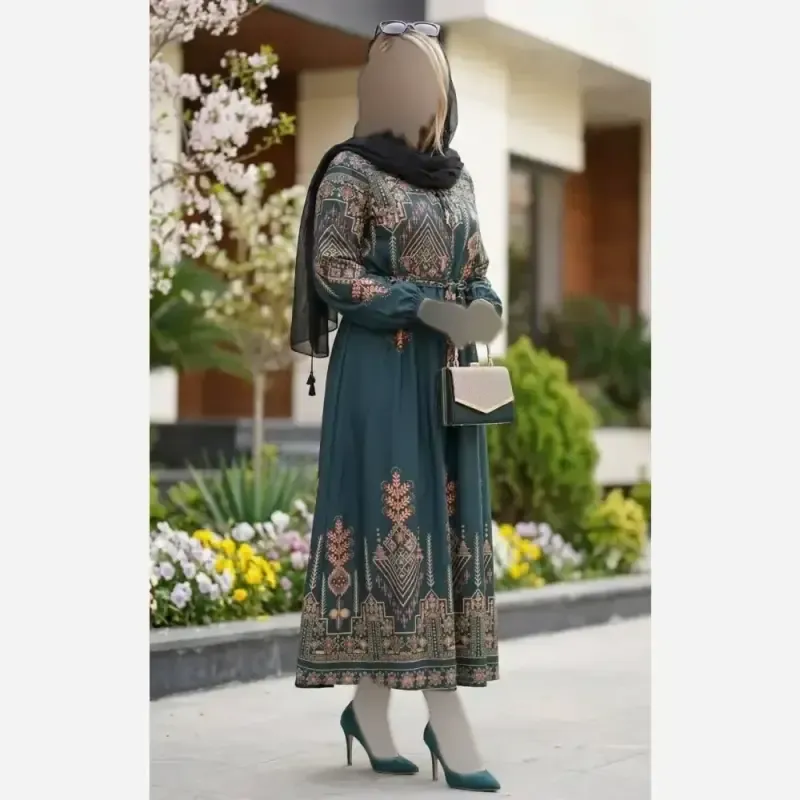 پیراهن بلند ساحلی ماکسی طرح کتیبه جنس بوگاتی اعلا فری سایز