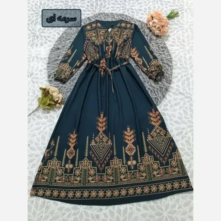 پیراهن بلند ساحلی ماکسی طرح کتیبه جنس بوگاتی اعلا فری سایز