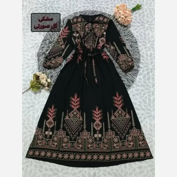 پیراهن بلند ساحلی ماکسی طرح کتیبه جنس بوگاتی اعلا فری سایز