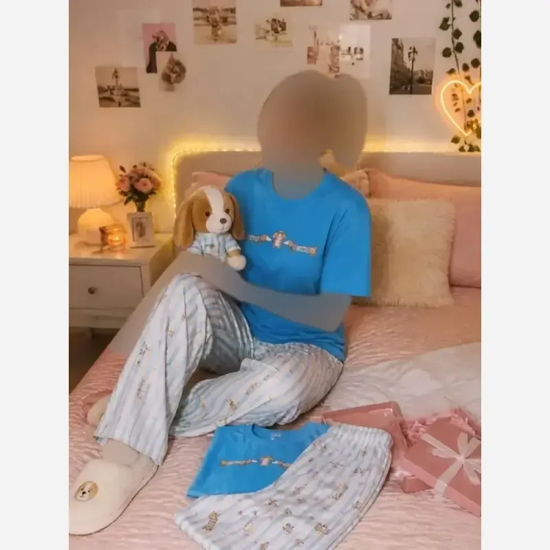 ست تیشرت شلوار عروسکی قواره بزرگ تیشرت نخ پنبه شلوار بوگاتی فری سایز