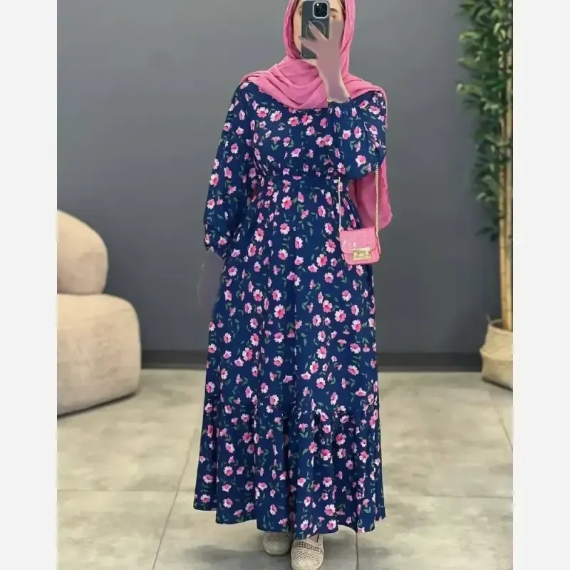 پیراهن چین دار گلی پارچه بوگاتی اعلاء فری سایز