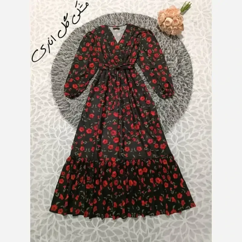 پیراهن چین دار گلی پارچه بوگاتی اعلاء فری سایز