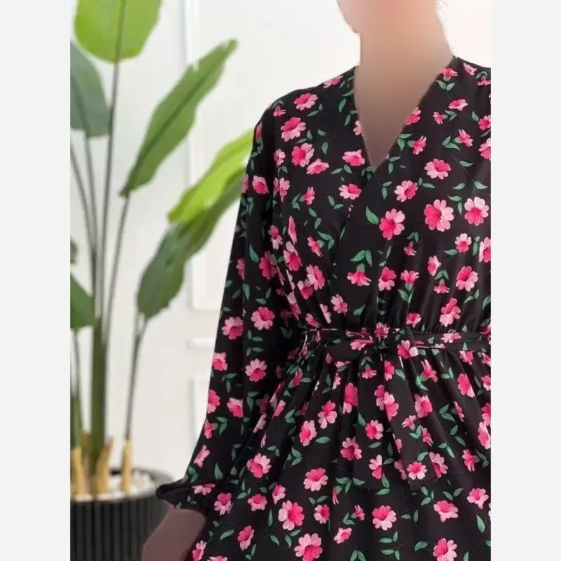 پیراهن چین دار گلی پارچه بوگاتی اعلاء فری سایز