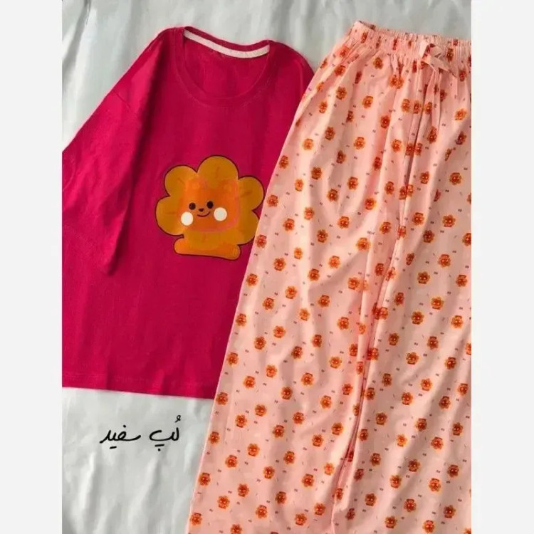ست تیشرت شلوار قواره بزرگ پریناز تیشرت نخ پنبه و شلوار بوگاتی فری سایز