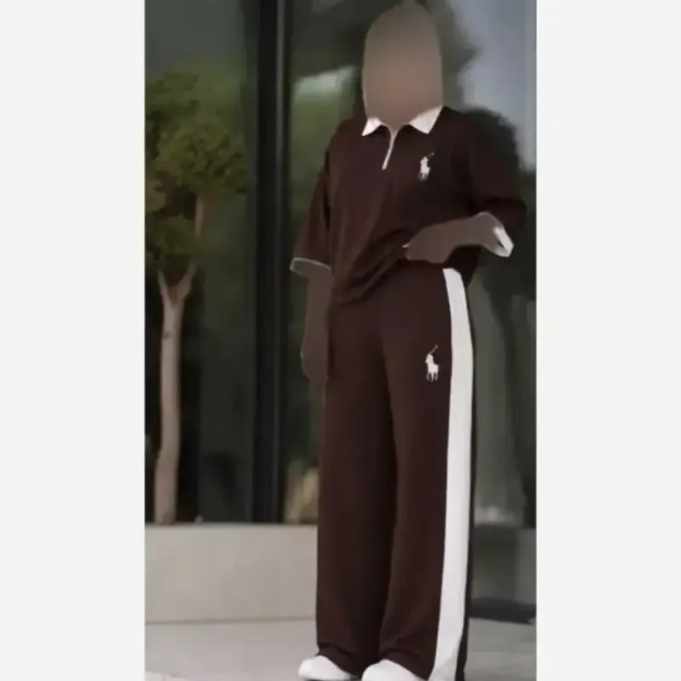 ست پولو زنانه جنس پنبه گلکسی باکیفیت رنگ موکا و سرمه ای سایز فری 38 تا 46