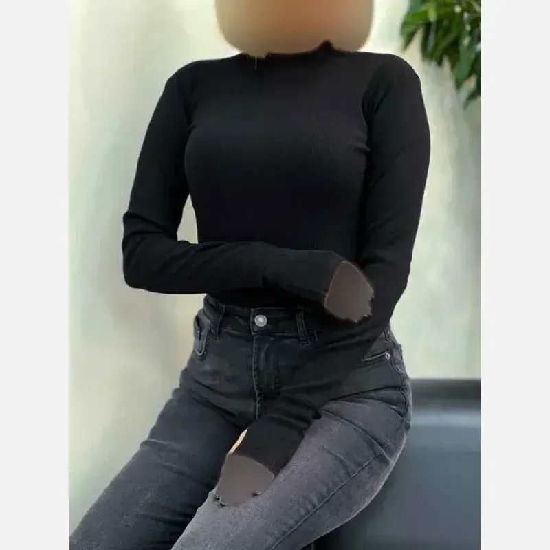 بادی یقه اسکی فینگر دار زنانه جنس فانریپ درجه یک رنگ مشکی و سفید