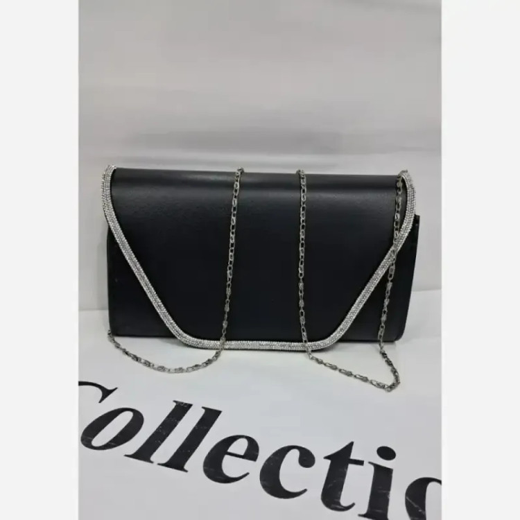 کیف مجلسی چرم شرانگ مشکی سایز 20 در 13 با بند زنجیری