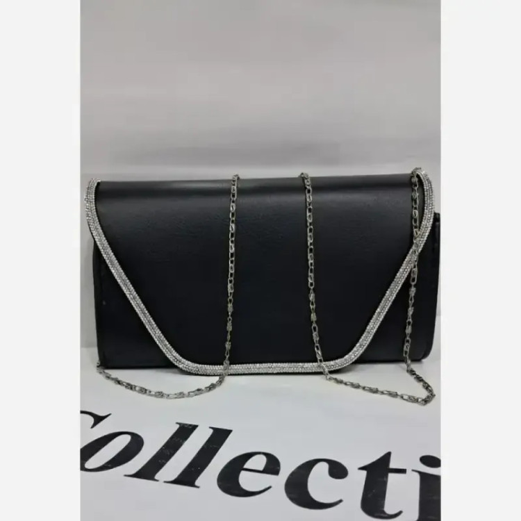 کیف مجلسی چرم شرانگ مشکی سایز 20 در 13 با بند زنجیری