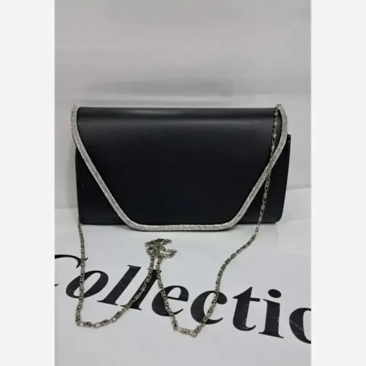 کیف مجلسی چرم شرانگ مشکی سایز 20 در 13 با بند زنجیری