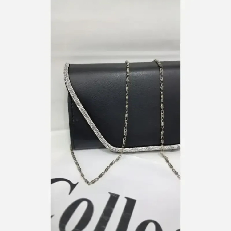 کیف مجلسی چرم شرانگ مشکی سایز 20 در 13 با بند زنجیری