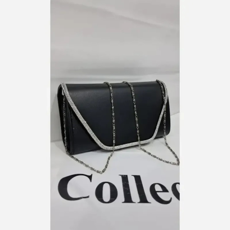 کیف مجلسی چرم شرانگ مشکی سایز 20 در 13 با بند زنجیری