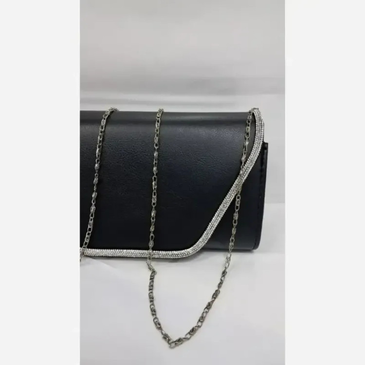 کیف مجلسی چرم شرانگ مشکی سایز 20 در 13 با بند زنجیری