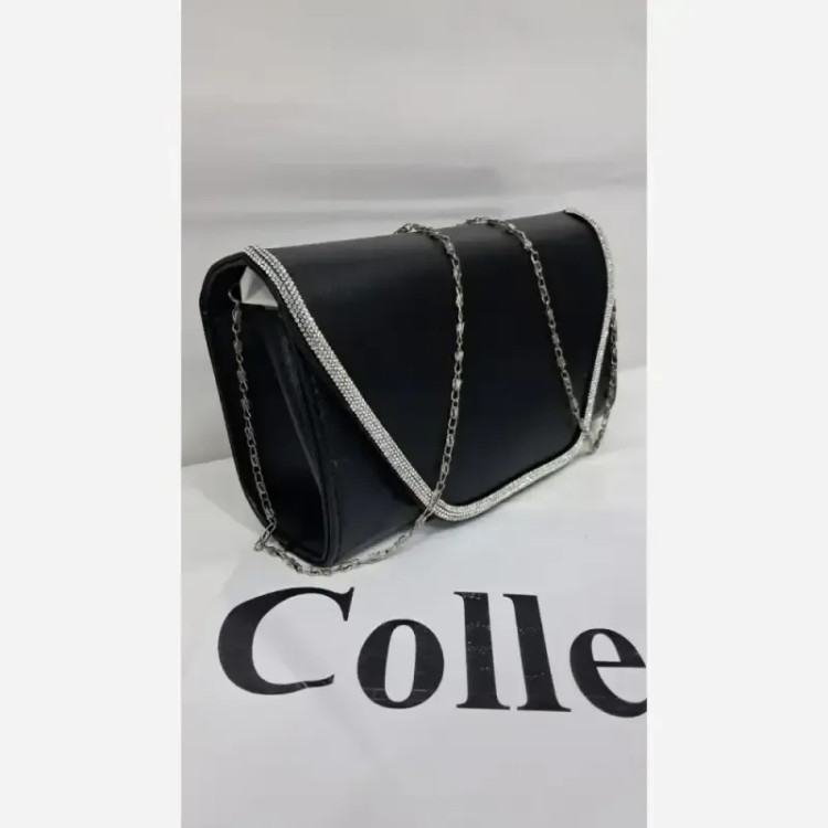 کیف مجلسی چرم شرانگ مشکی سایز 20 در 13 با بند زنجیری