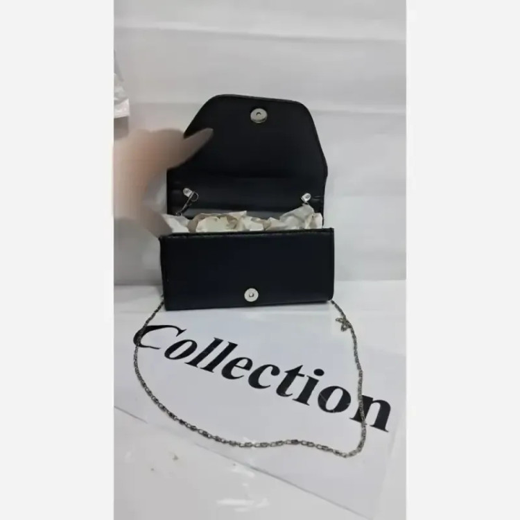 کیف مجلسی چرم شرانگ مشکی سایز 20 در 13 با بند زنجیری