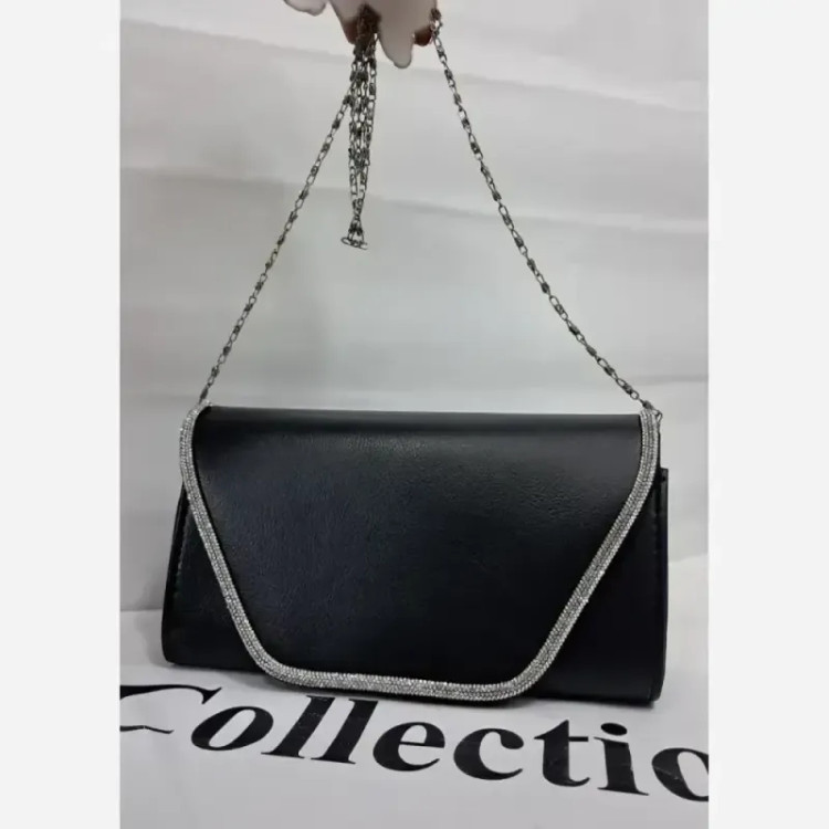 کیف مجلسی چرم شرانگ مشکی سایز 20 در 13 با بند زنجیری