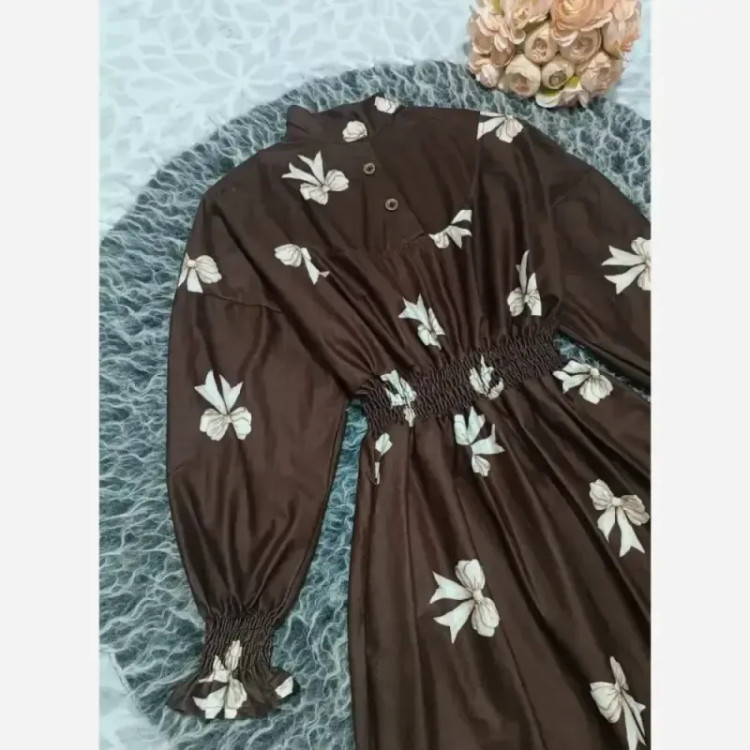 پیراهن پاییزه مخمل شانل یقه ایستاده فری سایز