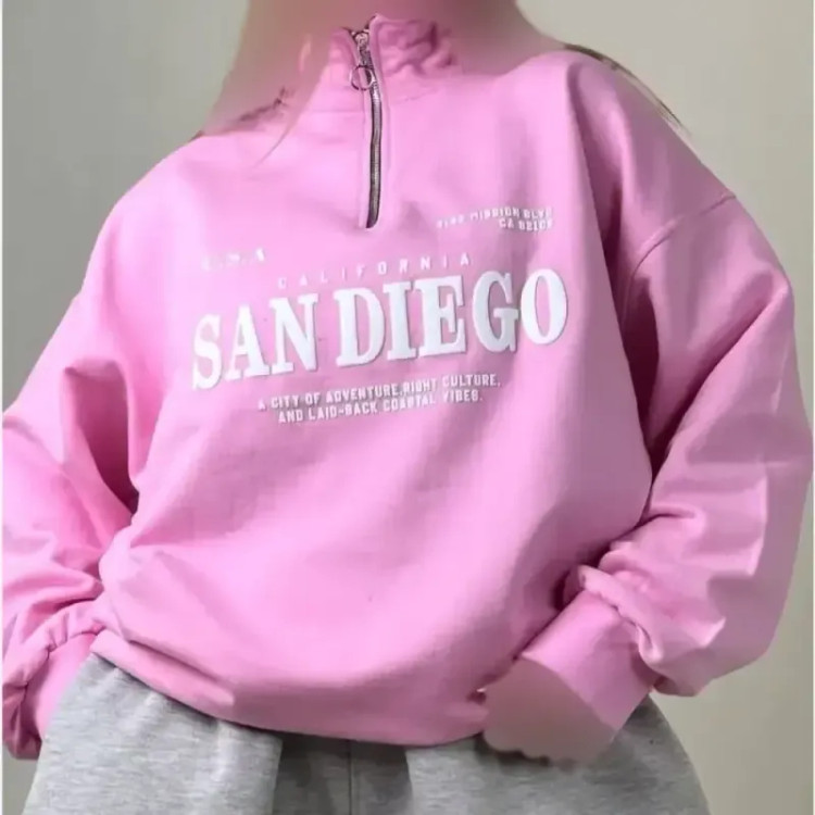 دورس نیم زیپ زنانه طرح SAN DIEGO تو کرکی اسپان سه نخ فری سایز