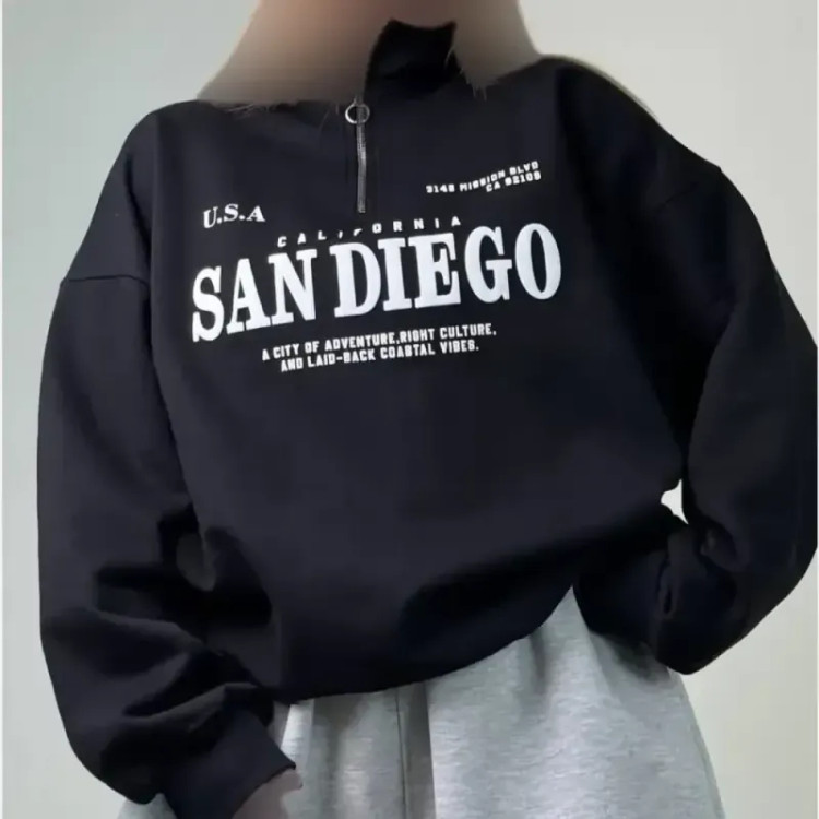 دورس نیم زیپ زنانه طرح SAN DIEGO تو کرکی اسپان سه نخ فری سایز