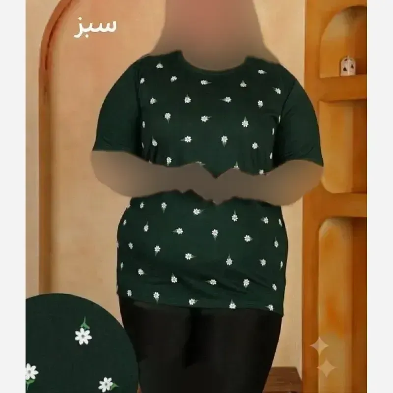 تیشرت زنانه خانگی آستین کوتاه ویسکوز پنبه سایز بزرگ طرح گلبرگ