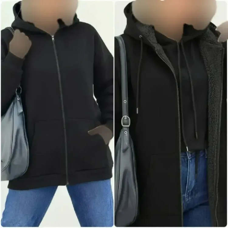 سوئیشرت جلو زیپ ساده دورس توکرکی مشکی فری سایز