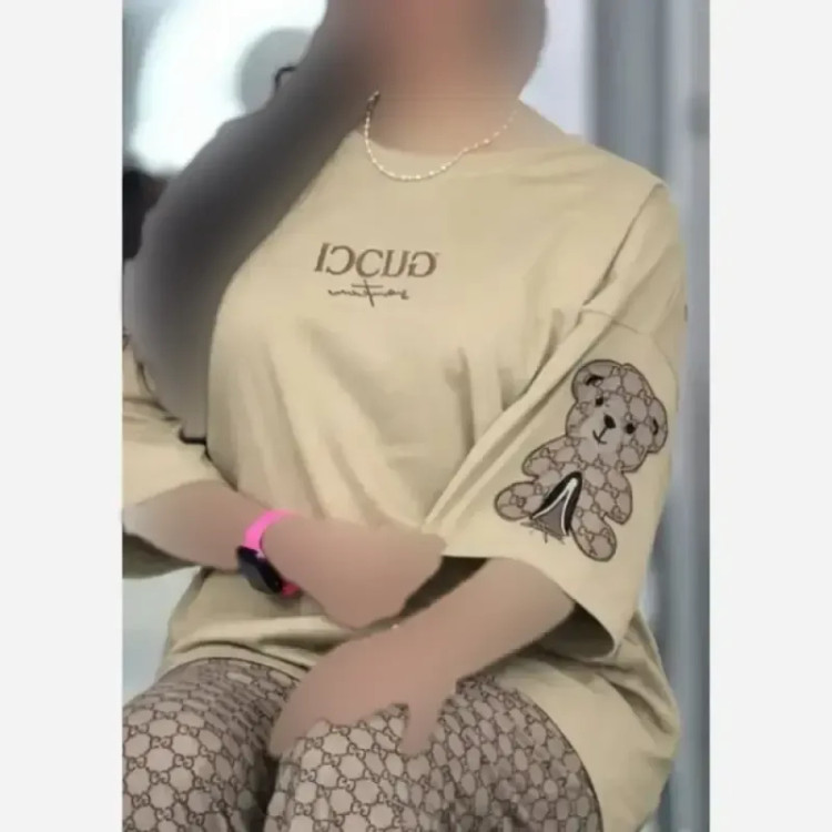 ست تیشرت و شلوار زنانه ست لویی پنبه گلکسی فری سایز رنگ شکلاتی و کرم نسکافه ای