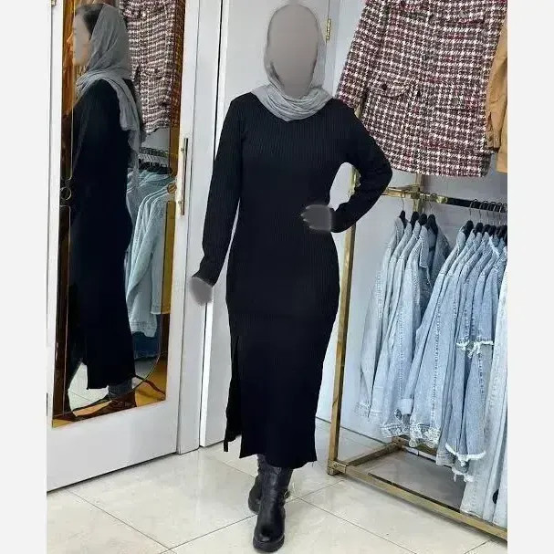ماکسی یقه اسکی بافت زنانه رنگ مشکی سایز فری سایز