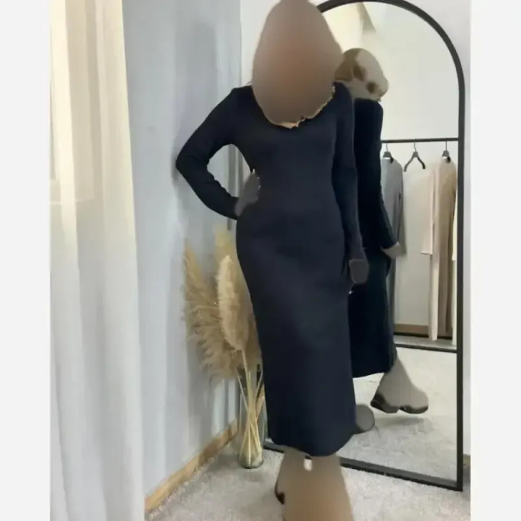 ماکسی یقه اسکی بافت زنانه رنگ مشکی سایز فری سایز