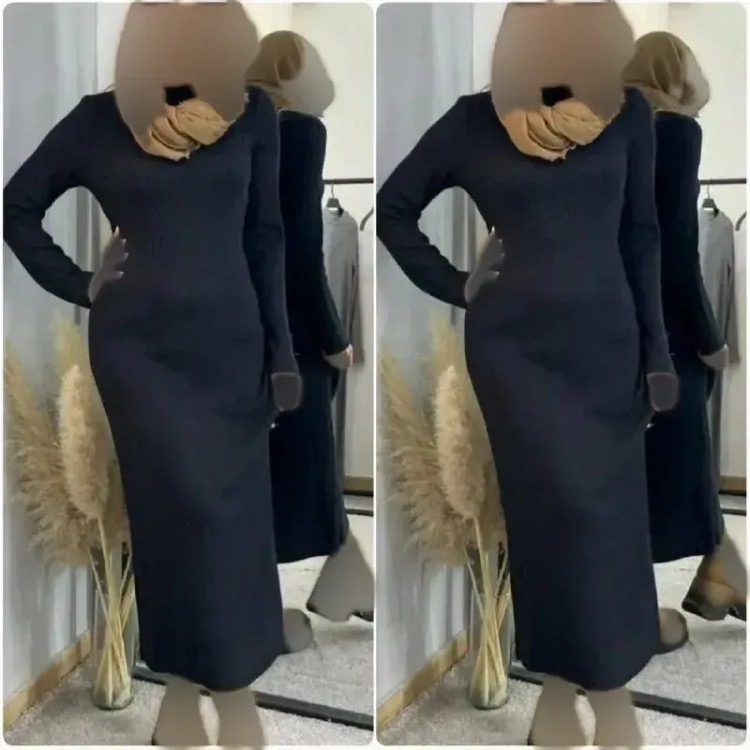 ماکسی یقه اسکی بافت زنانه رنگ مشکی سایز فری سایز