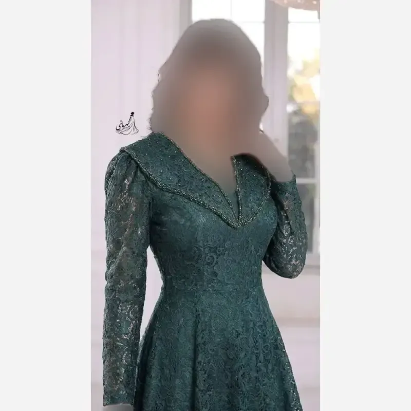 پیراهن مجلسی زنانه دانتل سنگدوزی شده کاپدار سایز بزرگ مشکی سبز