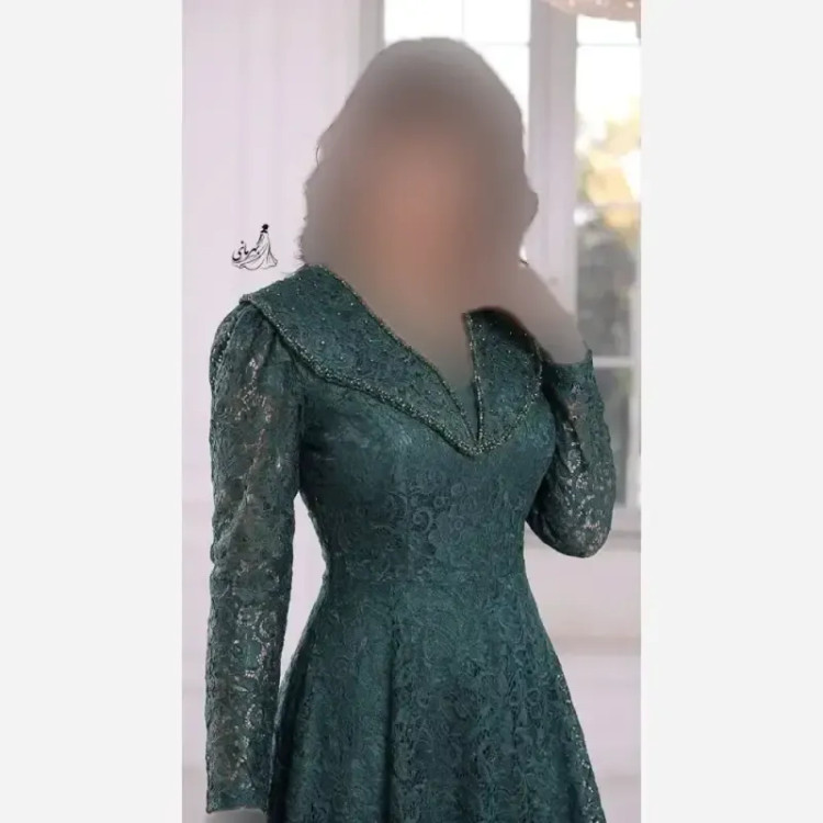 پیراهن مجلسی زنانه دانتل سنگدوزی شده کاپدار سایز بزرگ مشکی سبز
