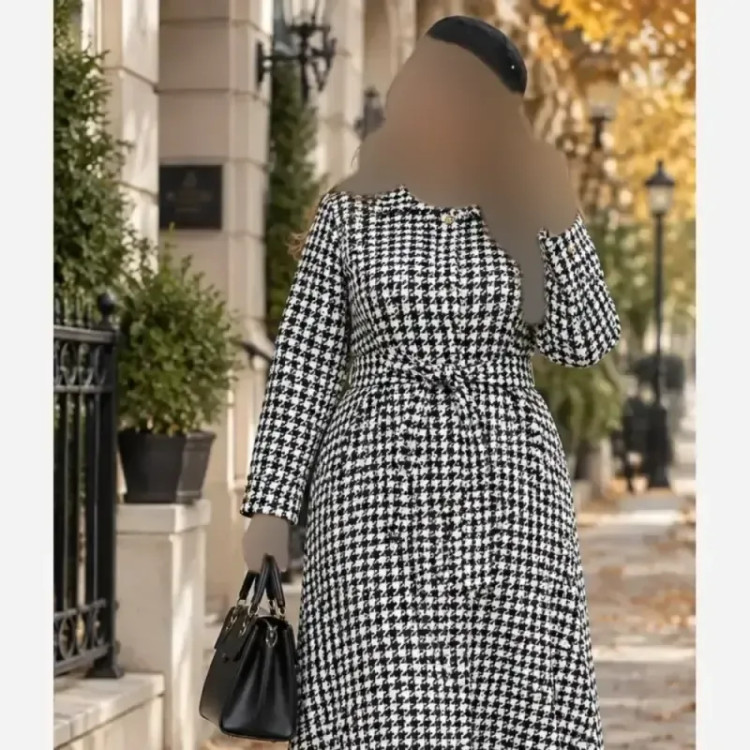 کفتان موهردار زنانه جنس تافته ضخیم کمربنددار قد 120