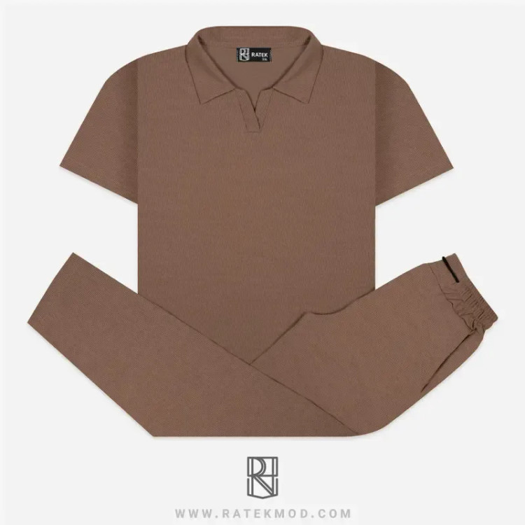 ست تیشرت نیم یقه و شلوار کبریتی ریز بافت سایز بزرگ
