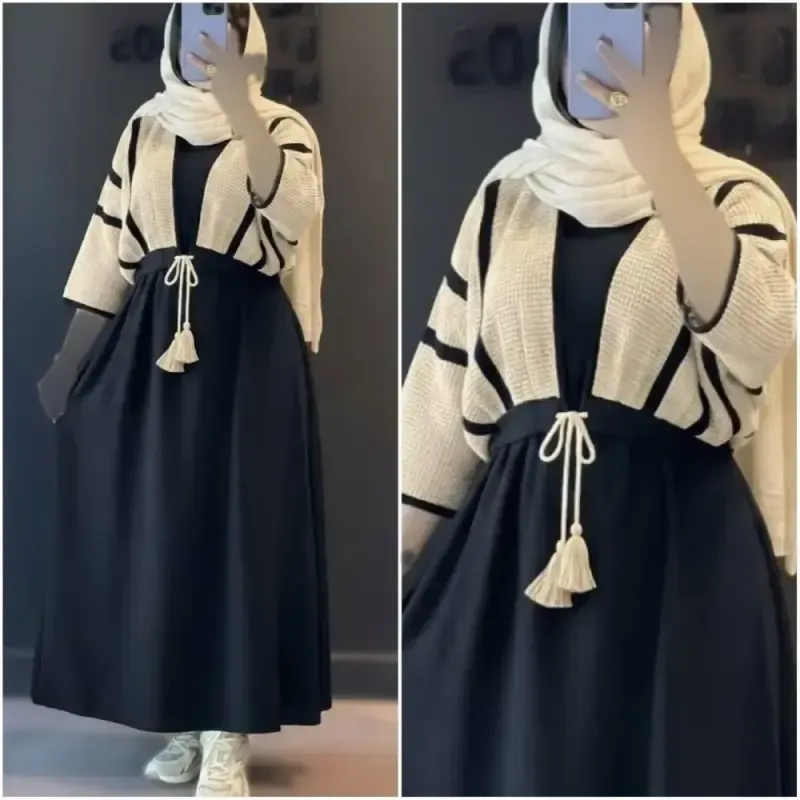 ست سارافن و کراپ زنانه جنس لنین حصیری فری سایز 38 تا 46